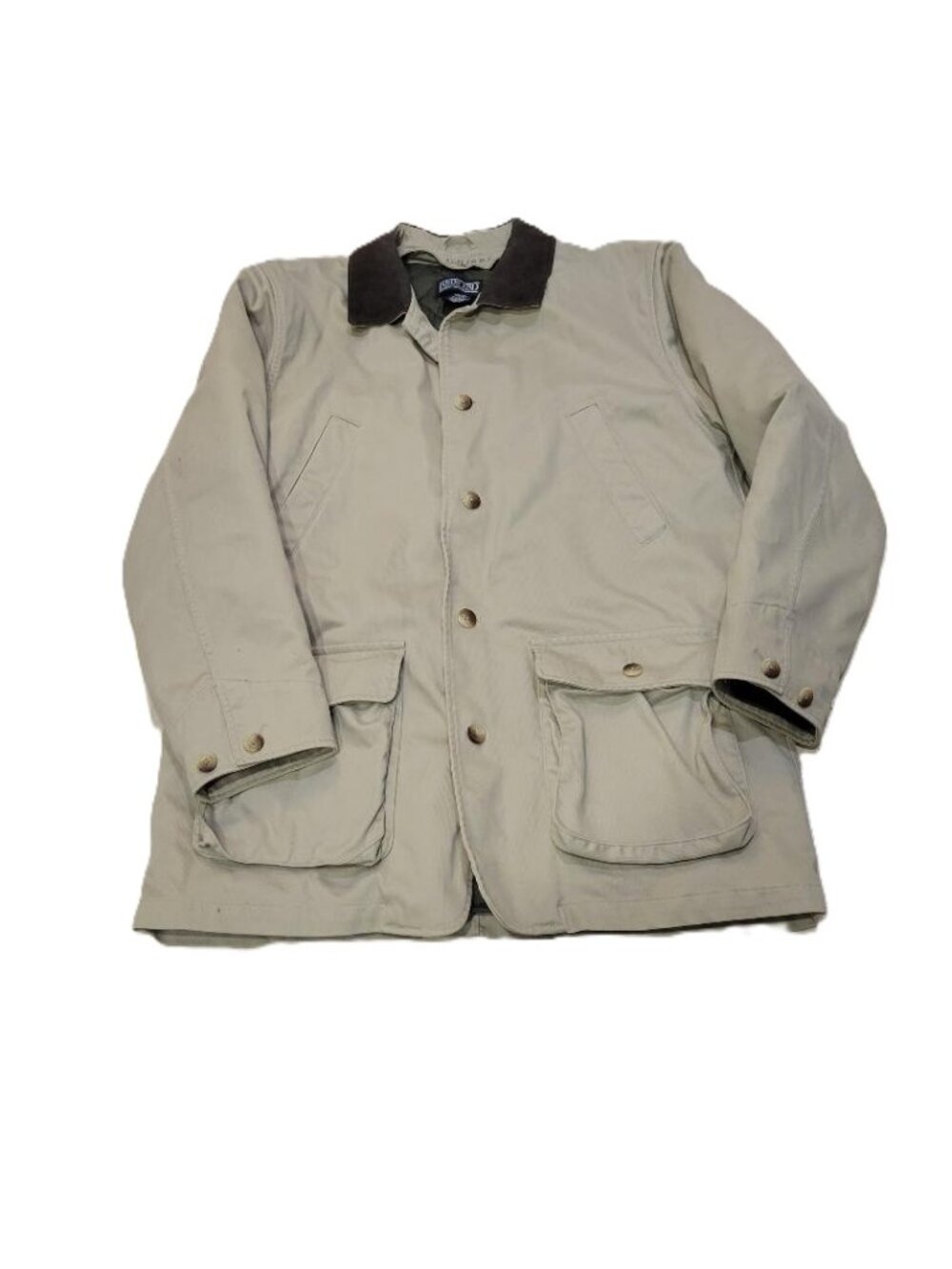VTG Lands End Chore Coat Mens L 42-44 Beige Corduroy Jacket Barn 90s